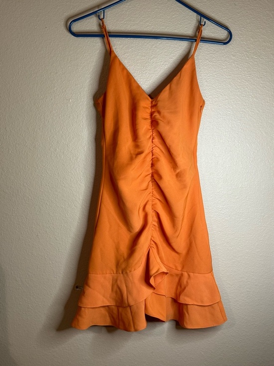 H&M Dresses & Skirts - H&M Orange Ruched Mini Dress with Ruffle Hem XS